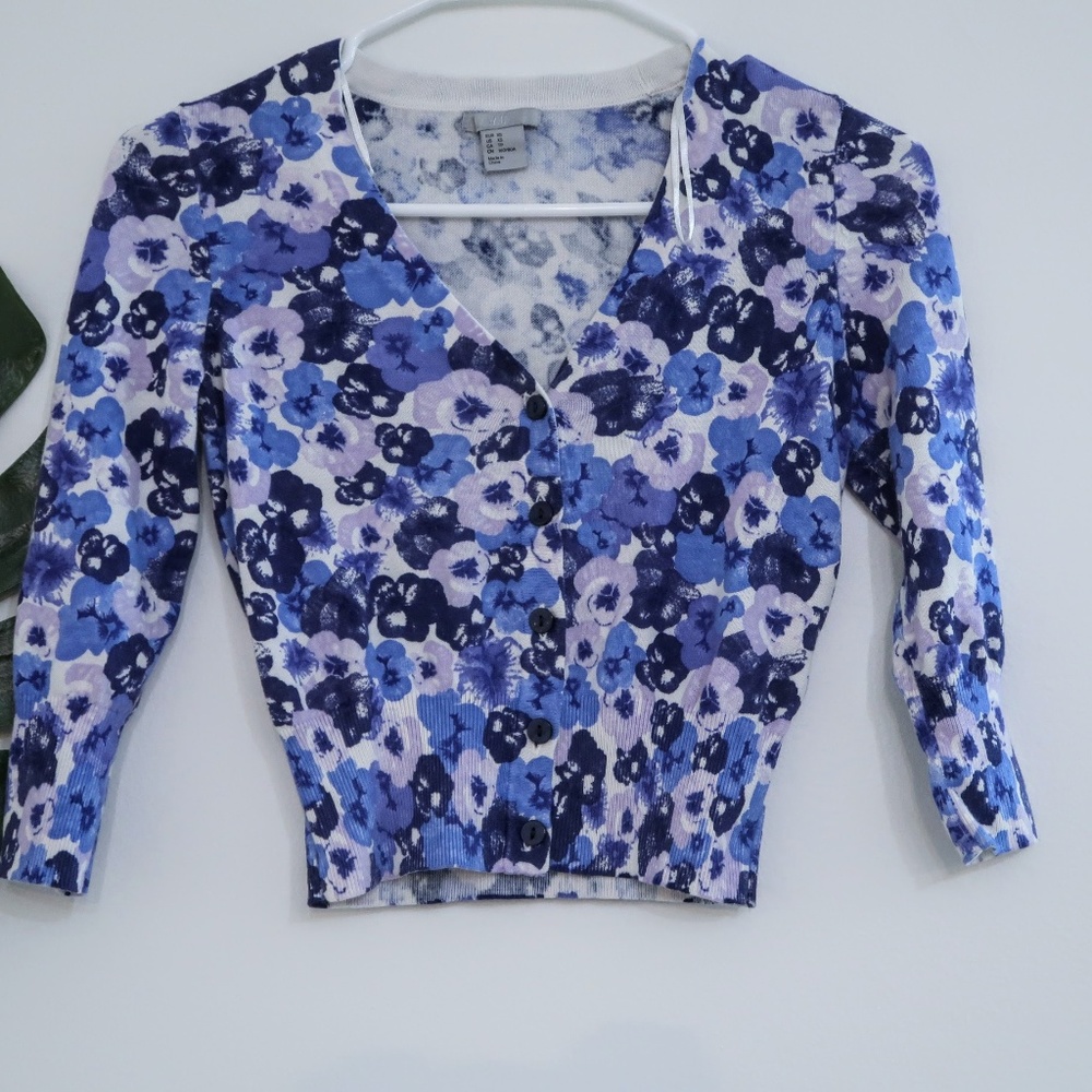 Purple Spring Floral V-neck Cardigan XS